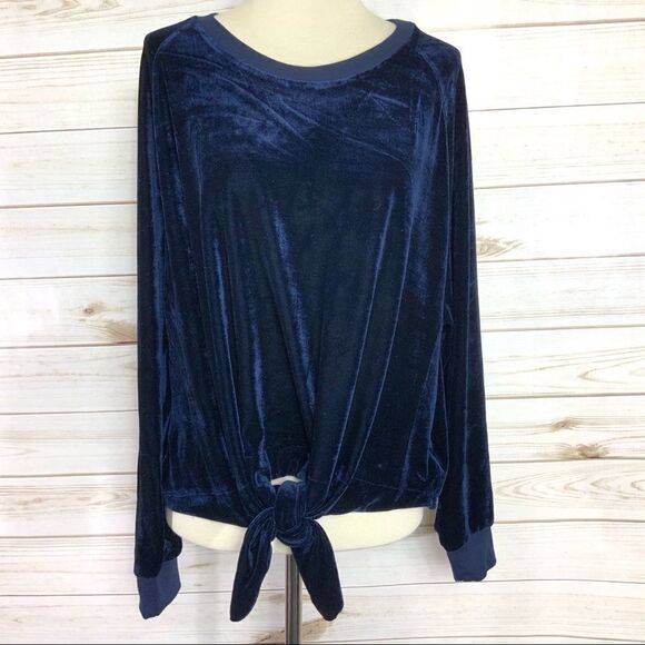 RDI velvet tie front long sleeve blue sweatshirt top size S NWT - Picture 2 of 5